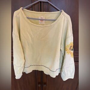 Women's Light Green Top with Sunflower Detail by Anthropologie